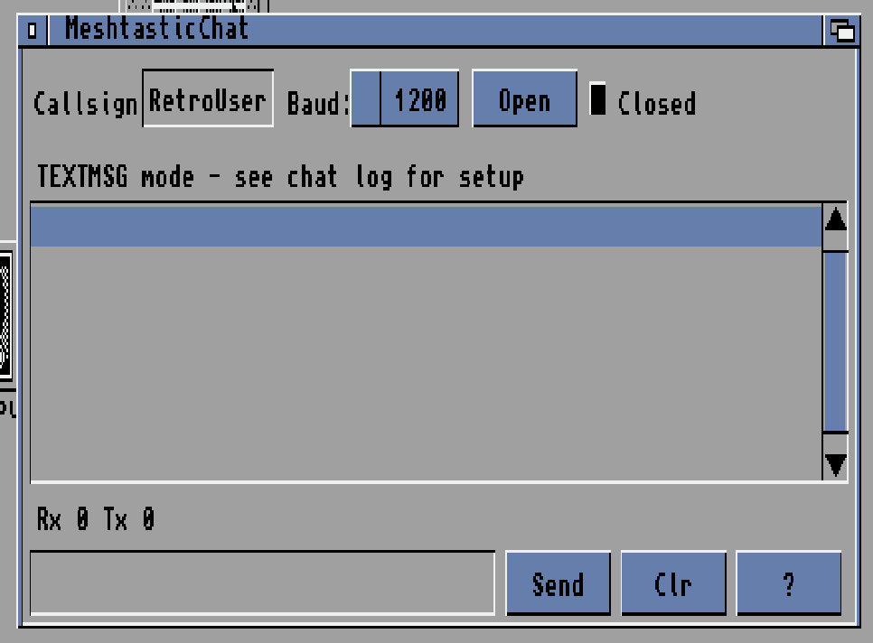 MeshtasticChat corriendo en Amiga