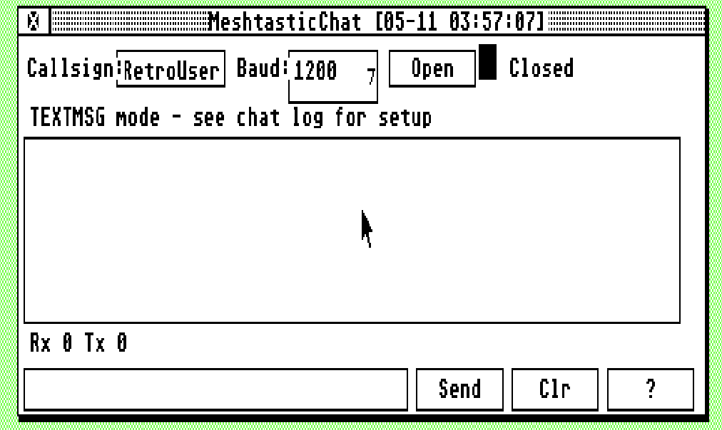 MeshtasticChat corriendo en Atari ST